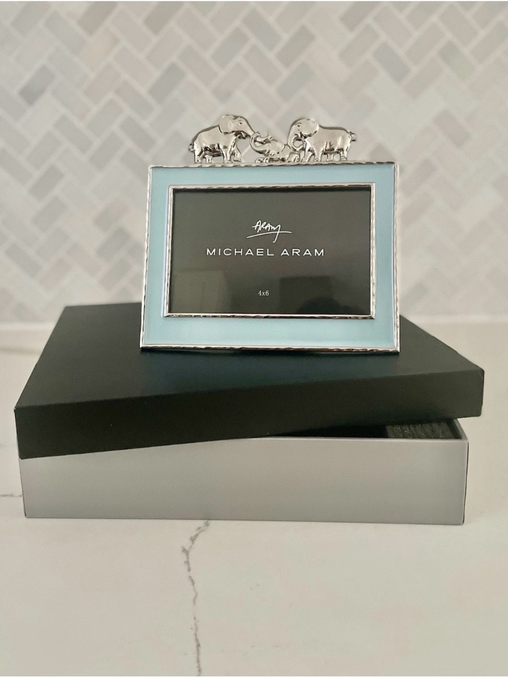 Michael Aram Elephant Frame 4x6
Blue Enamel Silver Color Metal
NEW